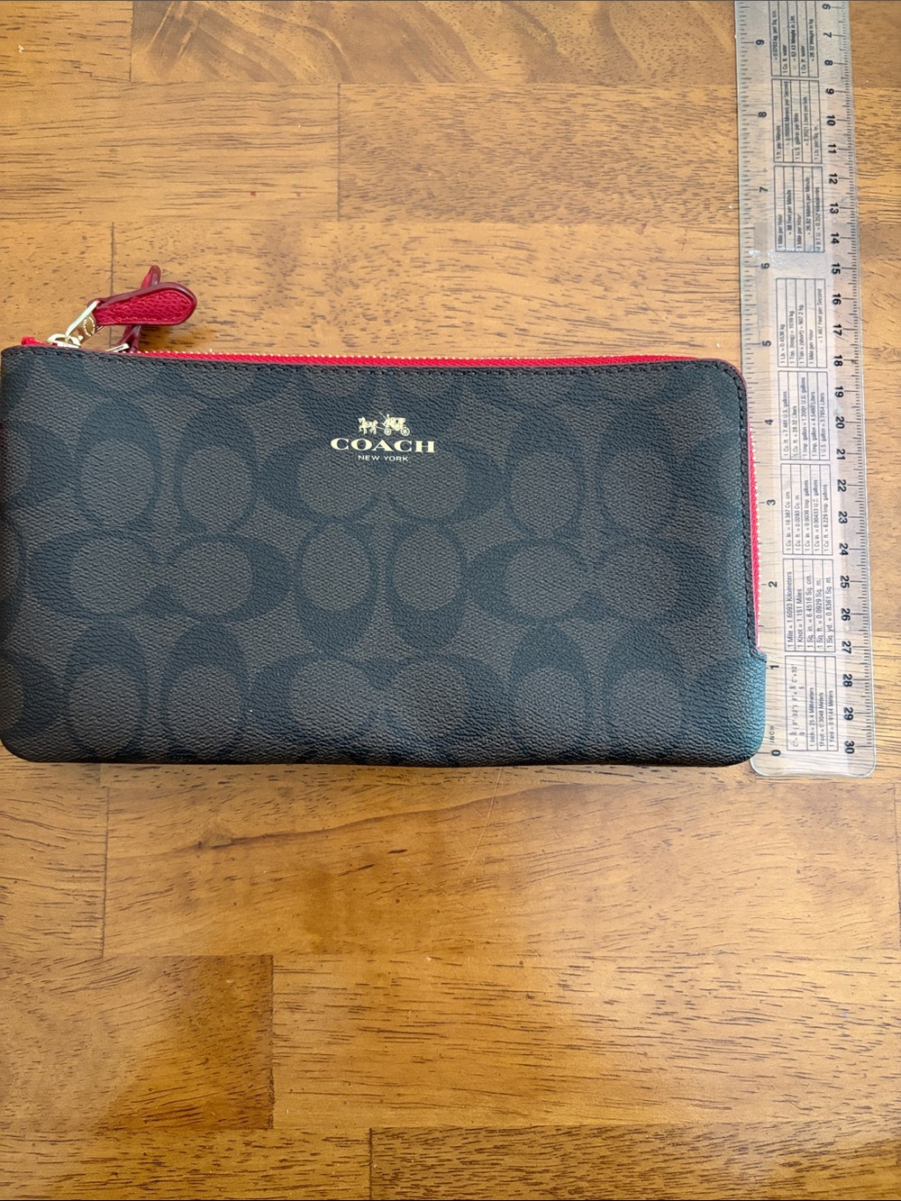 Coach Brown Signature Wristlet with Red Trim and Strap - Picture 7 of 7